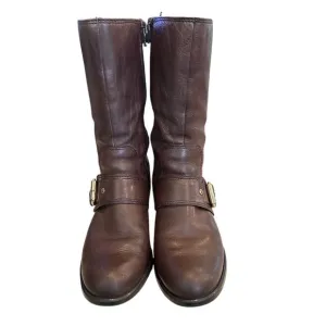 Nine West Women's Brown Leather mid calf High Zip Up Boots Size 6M