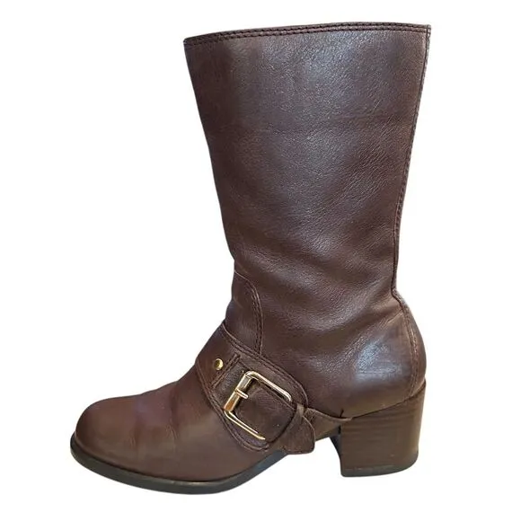 Nine West Women's Brown Leather mid calf High Zip Up Boots Size 6M