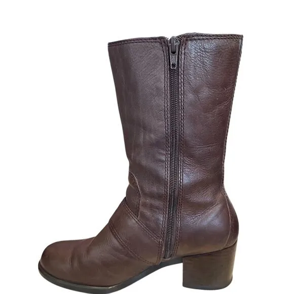 Nine West Women's Brown Leather mid calf High Zip Up Boots Size 6M
