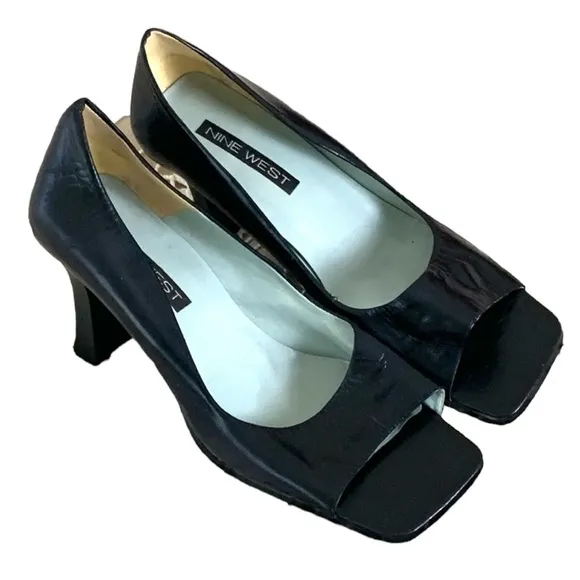 Nine West | Y2K vintage leather open toe heels sandals size 8