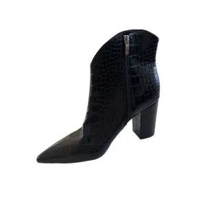 Nine West Womens Black Snakeskin Ankle Pointed Toe Chunky Heeled Boots Size 9.5