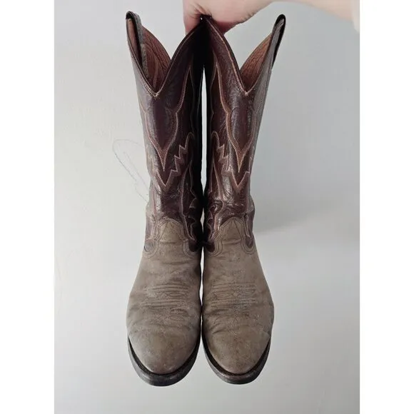 Nocona Brown Taupe Leather Texas Vintage D517 Western Cowboy Boots Mens 7.5 D