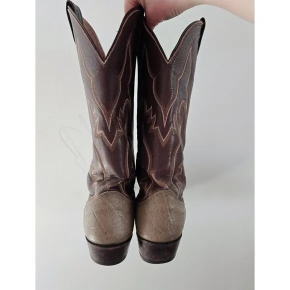 Nocona Brown Taupe Leather Texas Vintage D517 Western Cowboy Boots Mens 7.5 D
