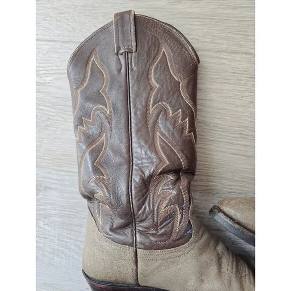 Nocona Brown Taupe Leather Texas Vintage D517 Western Cowboy Boots Mens 7.5 D