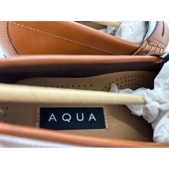 NWB Bloomingdale's Aqua Penny Loafers KENDL Brown White Leather Upper 2-Tone 6