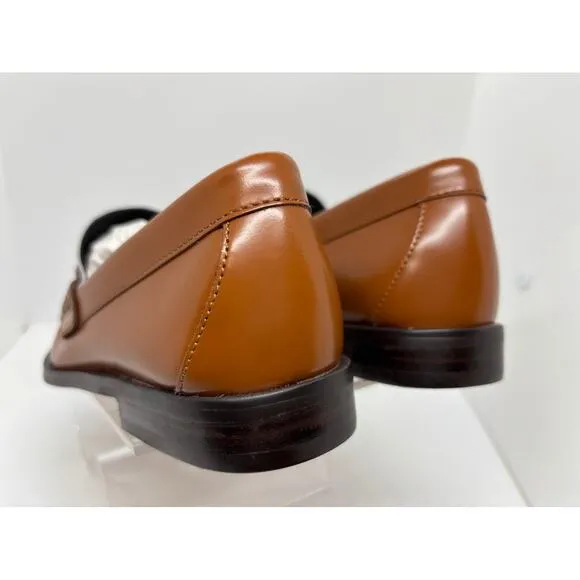 NWB Bloomingdale's Aqua Penny Loafers KENDL Brown White Leather Upper 2-Tone 6