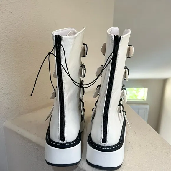 NWNT EMILY 330 WHITE MATTE 2&quot; PLATFORM MID CALF HEART COMBAT PUNK BOOTS size 11