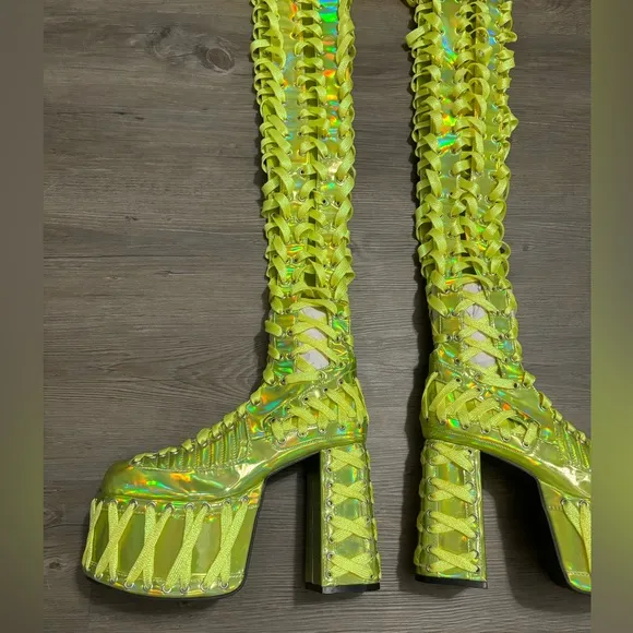 NWOB Dolls Kill / Club Exx Green Rude Awakening Thigh High Boots