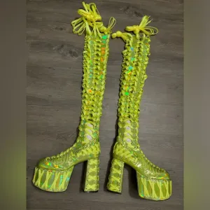 NWOB Dolls Kill / Club Exx Green Rude Awakening Thigh High Boots