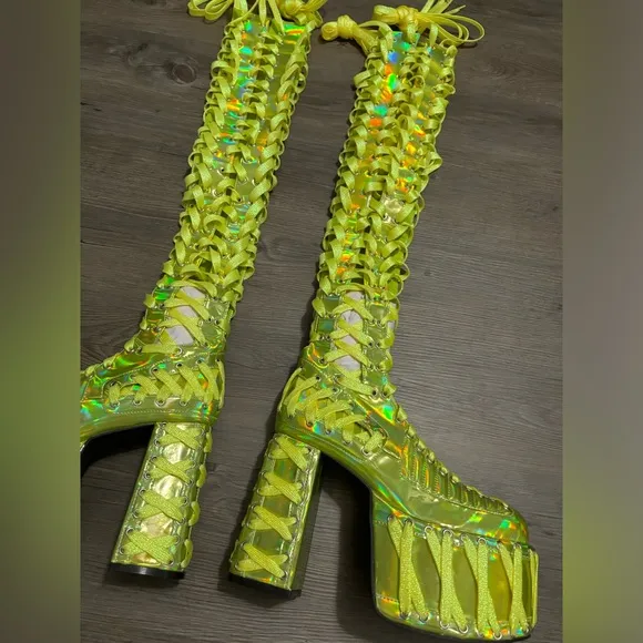 NWOB Dolls Kill / Club Exx Green Rude Awakening Thigh High Boots