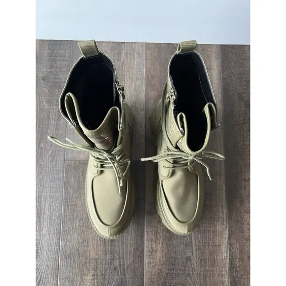 NWOB Franco Sarto Women's L-Margey 2 Combat Boots Green Size 8.5M Chunky Grunge