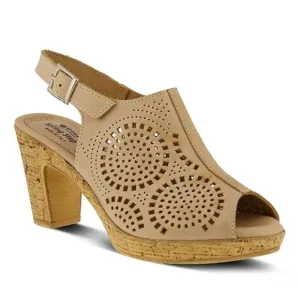 NWoB Spring Step Liberty Laser-Cut Leather Slingback Sandals Buckle Beige