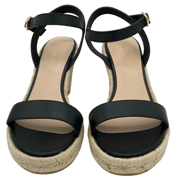NWOB Stuart Weitzman Black Teddi  Espadrille Wedge Sandals - Sz 7