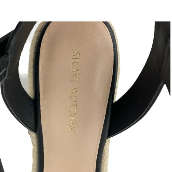 NWOB Stuart Weitzman Black Teddi  Espadrille Wedge Sandals - Sz 7