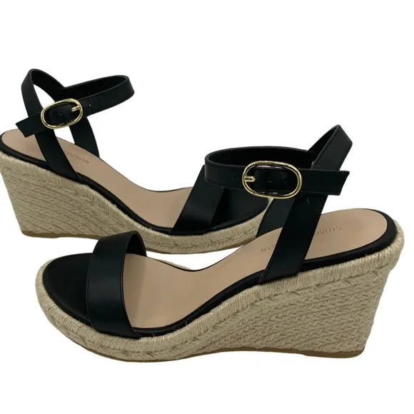 NWOB Stuart Weitzman Black Teddi  Espadrille Wedge Sandals - Sz 7