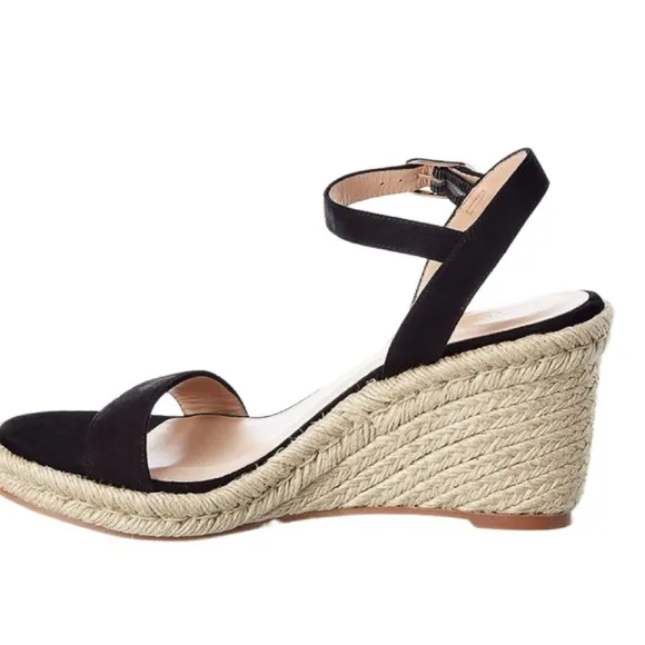 NWOB Stuart Weitzman Black Teddi  Espadrille Wedge Sandals - Sz 7