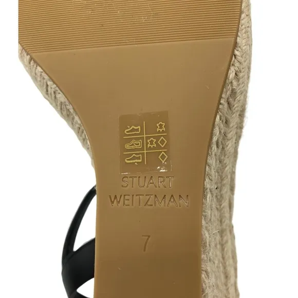 NWOB Stuart Weitzman Black Teddi  Espadrille Wedge Sandals - Sz 7