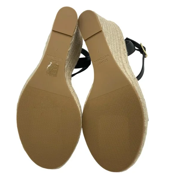 NWOB Stuart Weitzman Black Teddi  Espadrille Wedge Sandals - Sz 7
