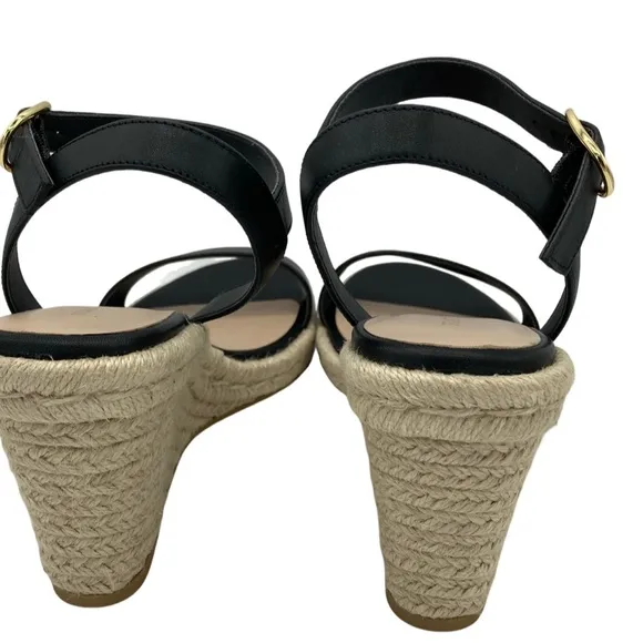 NWOB Stuart Weitzman Black Teddi  Espadrille Wedge Sandals - Sz 7