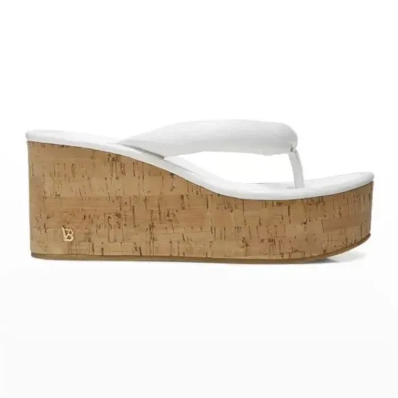 NWOB Veronica Beard White Geno Cork Wedge Leather Sandals - Sz 10