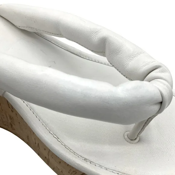 NWOB Veronica Beard White Geno Cork Wedge Leather Sandals - Sz 10