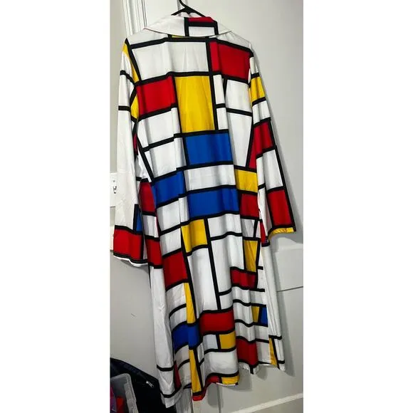 NWOT Colored Geo Trench Coat Colorful Outerwear Cardigan Long Blazer Jacket 4XL