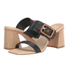 NWOT Dolce Vita Posy Heeled Block Sandals Black Rattan Raffia Size 7.5