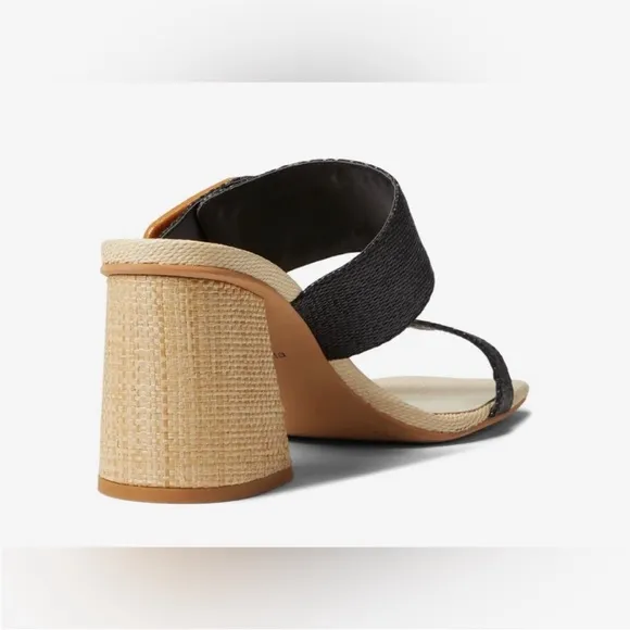 NWOT Dolce Vita Posy Heeled Block Sandals Black Rattan Raffia Size 7.5
