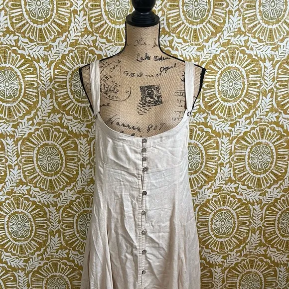 NWOT Free People What A Breeze Asymmetrical Hem Midi Dress in Bleached Sand Sz L