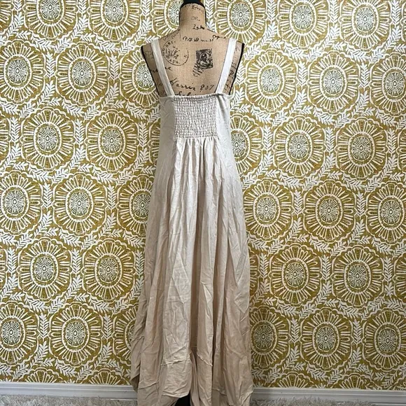 NWOT Free People What A Breeze Asymmetrical Hem Midi Dress in Bleached Sand Sz L