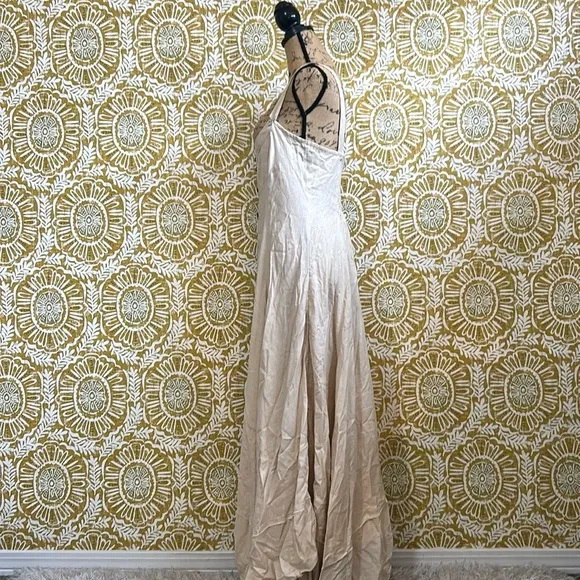 NWOT Free People What A Breeze Asymmetrical Hem Midi Dress in Bleached Sand Sz L