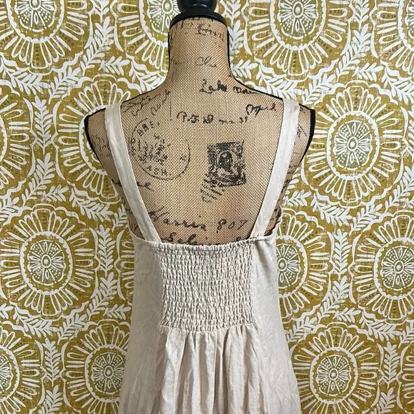 NWOT Free People What A Breeze Asymmetrical Hem Midi Dress in Bleached Sand Sz L