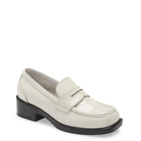 NWOT Jeffeey Campbell Sorbonne Crinkle Patent Leather Loafers-Ivory
