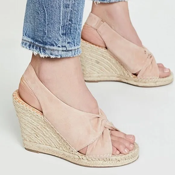 NWOT Joie Kaili Leather Jute Wedge Platform Sandals Espadrilles Blush Pink 8.5