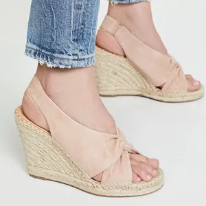 NWOT Joie Kaili Leather Jute Wedge Platform Sandals Espadrilles Blush Pink 8.5