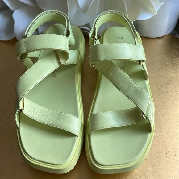 NWOT! Stuart Weitzman Moxie Sport Sandals in Citron Leather