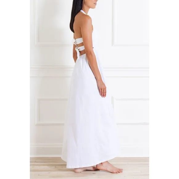 NWT Adriana Degreas Off-White Solid Cotton Long Dress, Size Medium
