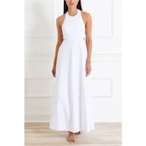 NWT Adriana Degreas Off-White Solid Cotton Long Dress, Size Medium
