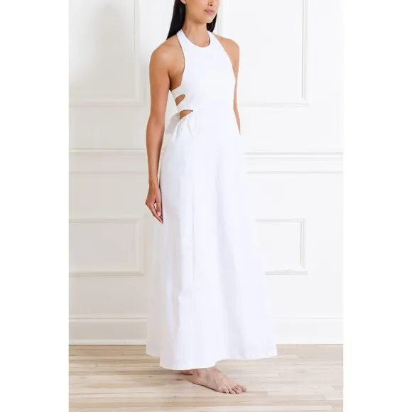 NWT Adriana Degreas Off-White Solid Cotton Long Dress, Size Medium