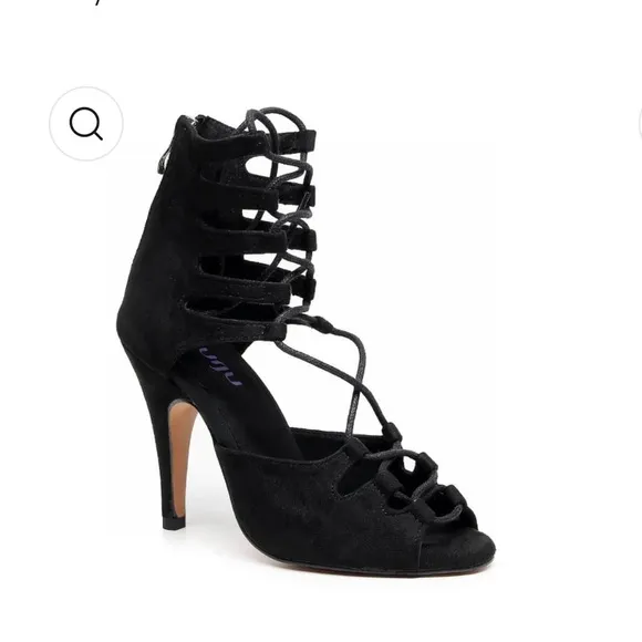 NWT BURJU Amalia Open Toe Lace Up Heeled Sandals | Black | Size 5.5