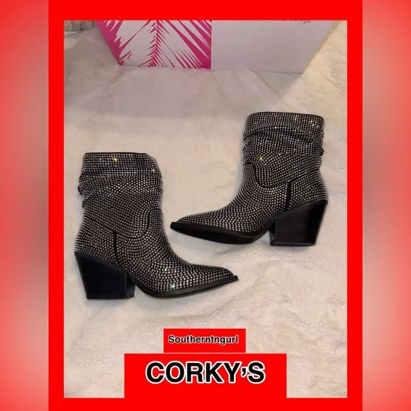 NWT Corkys  &quot;Glossy&quot; Slouchy Calf Boots covered with Crystals /Rhinestones