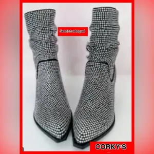 NWT Corkys  &quot;Glossy&quot; Slouchy Calf Boots covered with Crystals /Rhinestones