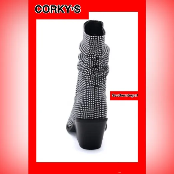 NWT Corkys  &quot;Glossy&quot; Slouchy Calf Boots covered with Crystals /Rhinestones