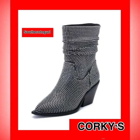 NWT Corkys  &quot;Glossy&quot; Slouchy Calf Boots covered with Crystals /Rhinestones