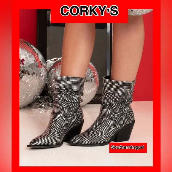 NWT Corkys  &quot;Glossy&quot; Slouchy Calf Boots covered with Crystals /Rhinestones