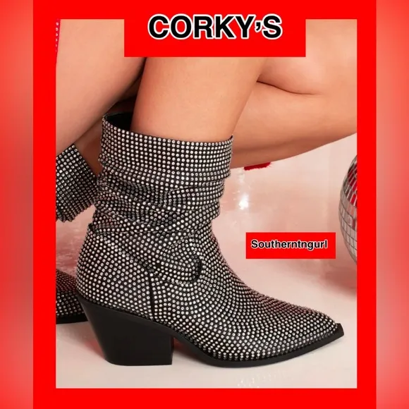 NWT Corkys  &quot;Glossy&quot; Slouchy Calf Boots covered with Crystals /Rhinestones
