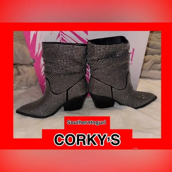 NWT Corkys  &quot;Glossy&quot; Slouchy Calf Boots covered with Crystals /Rhinestones