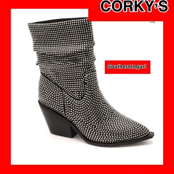 NWT Corkys  &quot;Glossy&quot; Slouchy Calf Boots covered with Crystals /Rhinestones
