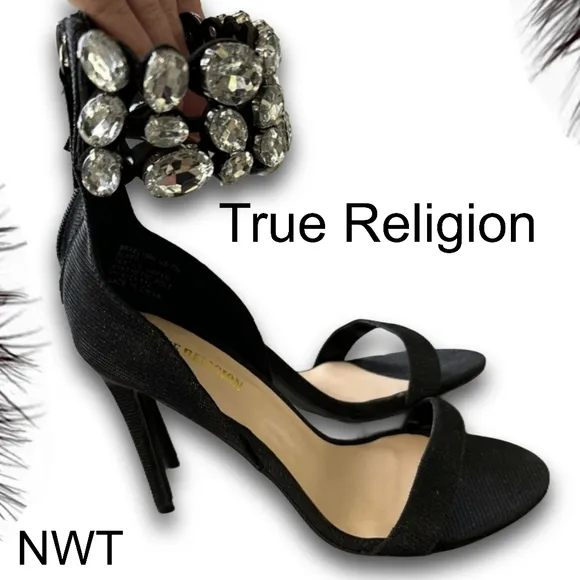 NWT Crystal Embellished Open Toe Sandals Heels True Religion