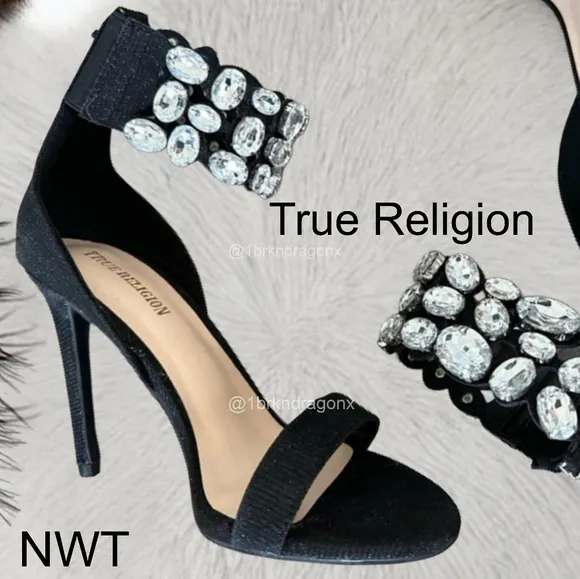 NWT Crystal Embellished Open Toe Sandals Heels True Religion